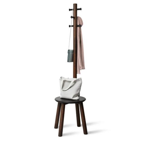 Umbra Pillar Stool with Built-In Coat Rack Black/Walnut
