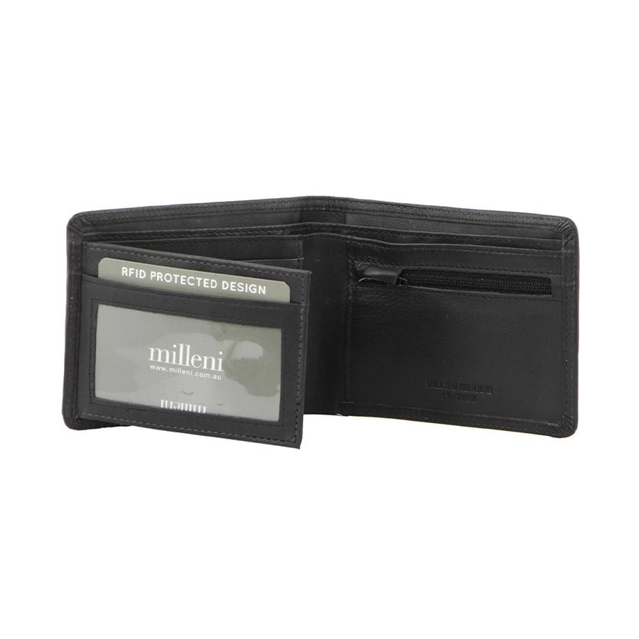 Milleni Kenzo Men's Leather RFID Wallet Black Black