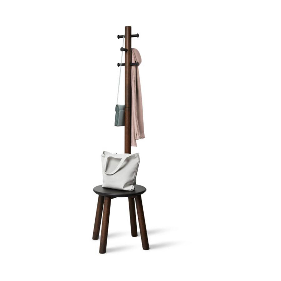 Umbra Pillar Stool with Built-In Coat Rack Black/Walnut Black/Walnut