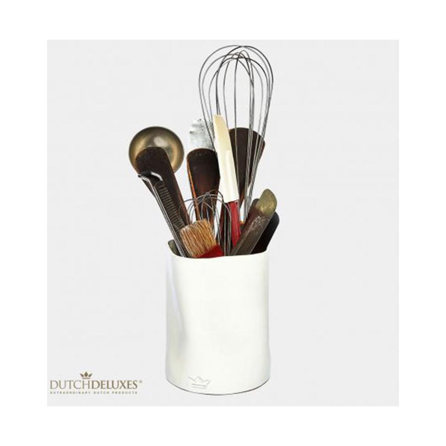 Dutch Deluxes Dented Ceramic Utensil Holder White White