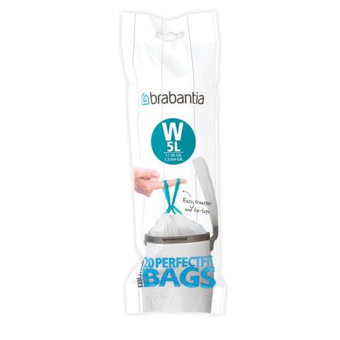Brabantia PerfectFit Bags Code W (5L) Dispenser Pack of 20 White