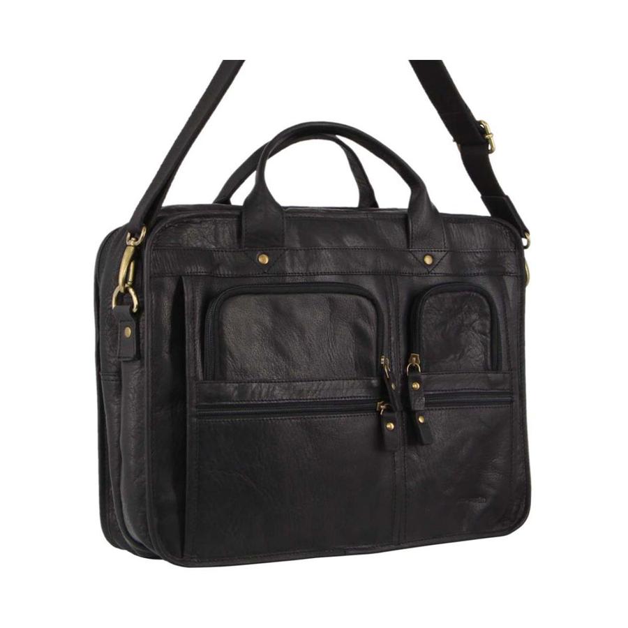 Pierre Cardin Lyric Rustic Leather 15" Laptop Bag Black Black