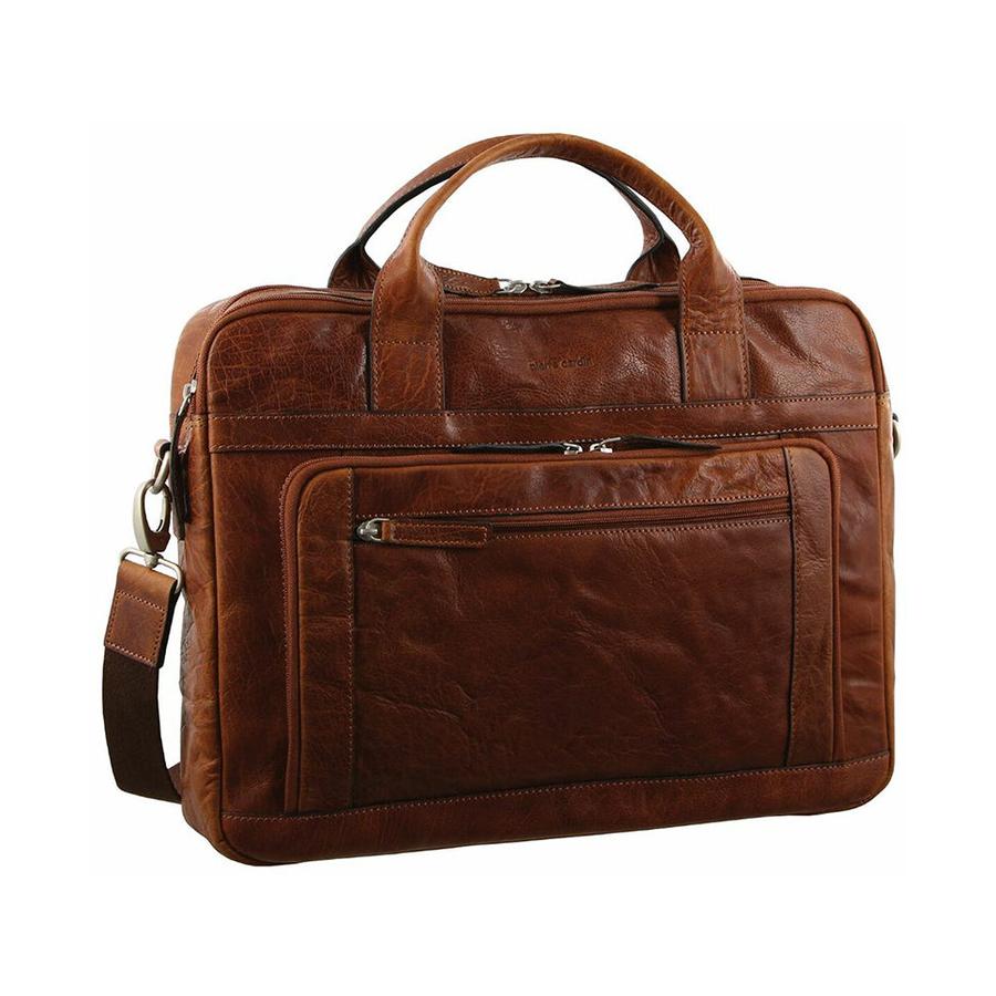 Pierre Cardin Sidney Rustic Leather 15" Laptop Bag Chestnut Chestnut