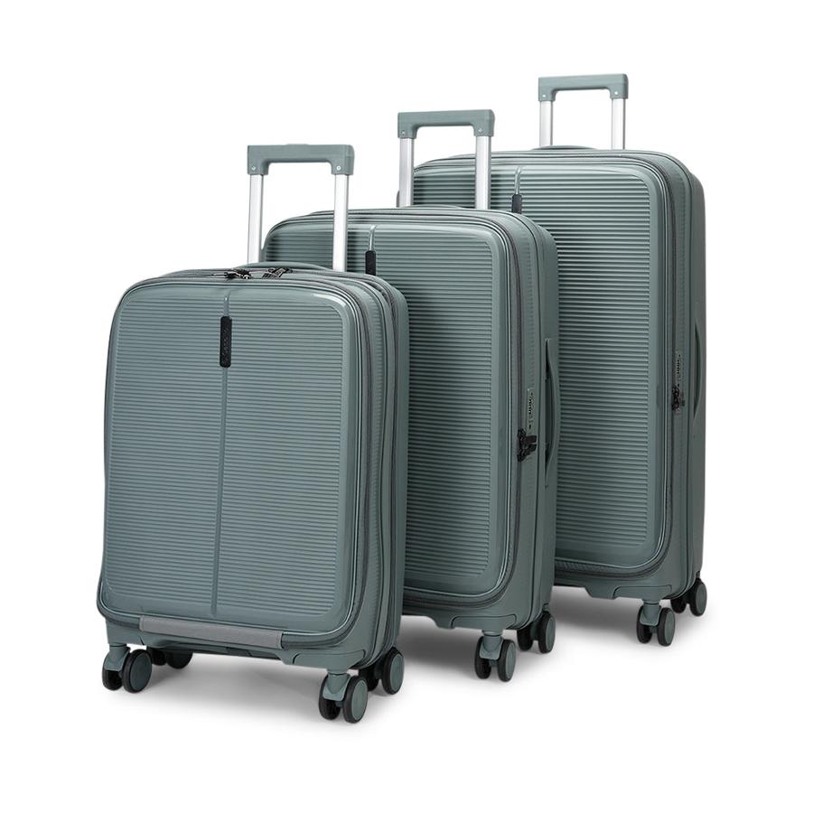 Caselite Venture 57cm, 66cm & 76cm Top Open Hardside Luggage Set Grey Green Grey Green