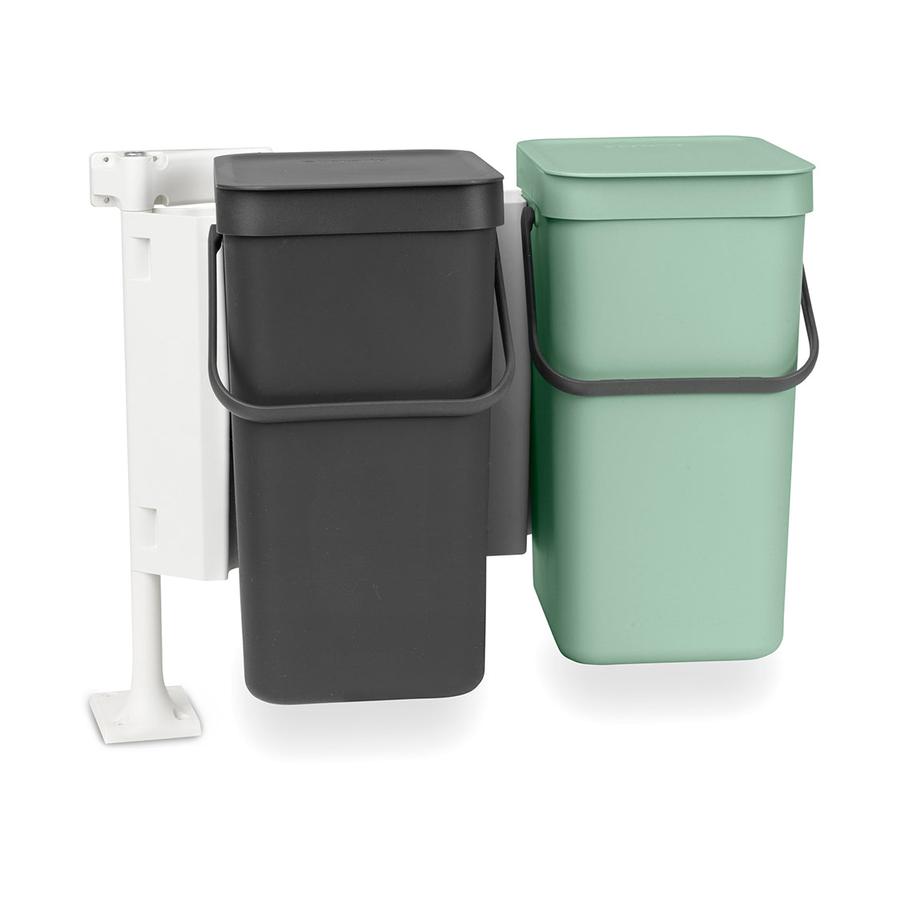 Brabantia Sort & Go Built-In Bin (2 x 12L) Jade Green/Grey Jade Green/Grey
