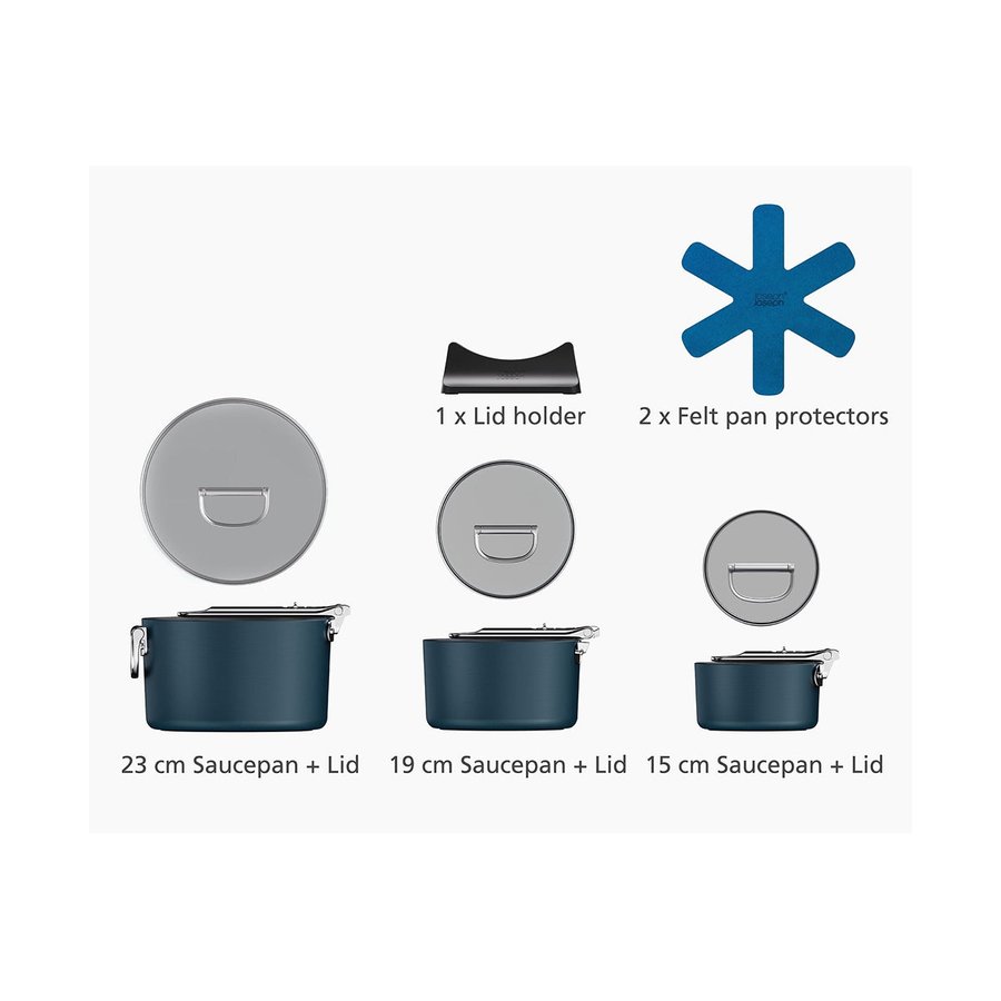 Joseph Joseph Space 3 Piece Non-Stick Saucepan Set Midnight Blue Midnight Blue