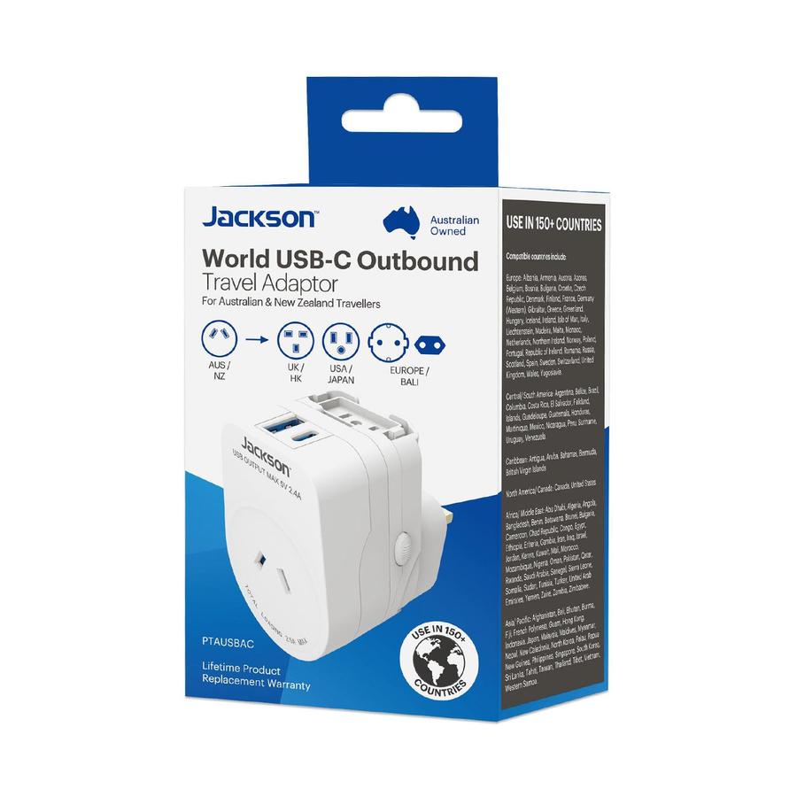 Jackson Outbound World USB-C, USB-A Travel Adaptor White White