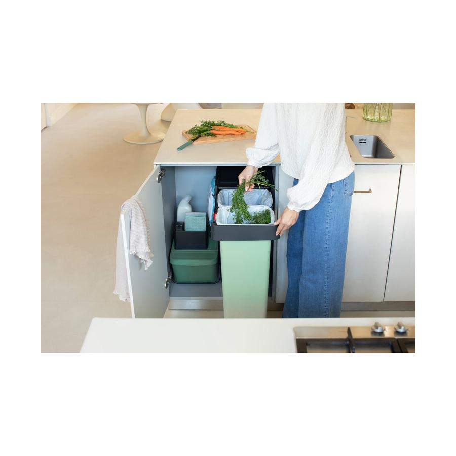Brabantia Sort & Go Built-In Bin (2 x 30L) Dark Grey & Jade Green Dark Grey & Jade Green