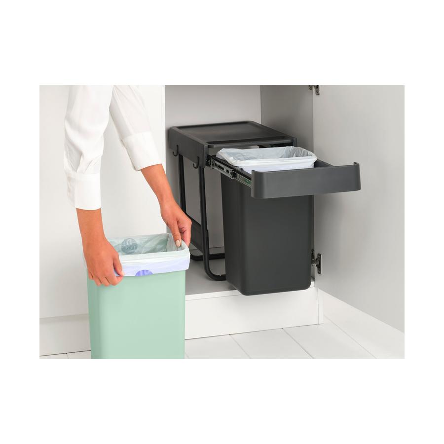 Brabantia Sort & Go Built-In Bin (2 x15L) Dark Grey & Jade Green Dark Grey & Jade Green