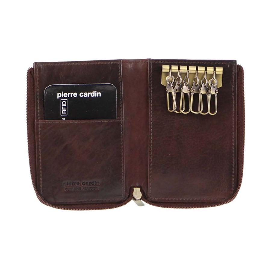 Pierre Cardin Vesper Italian Leather Key/Credit Card Holder Dark Chocolate Dark Chocolate