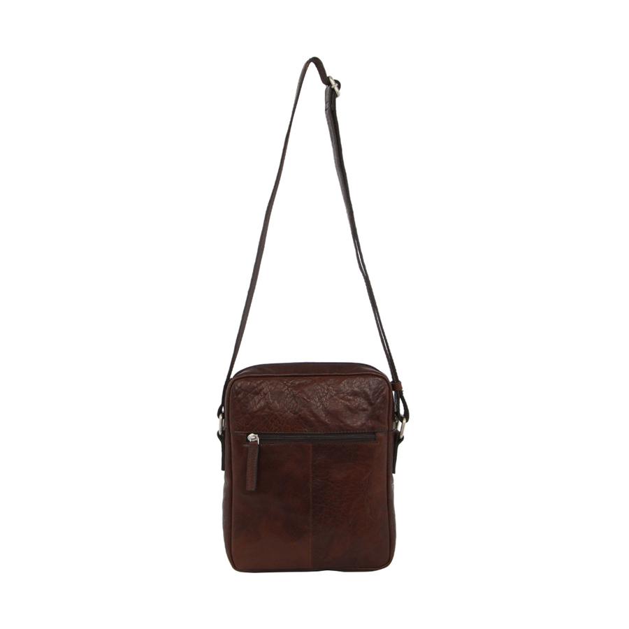 Pierre Cardin Zion Rustic Leather iPad Crossbody Bag Brown Brown