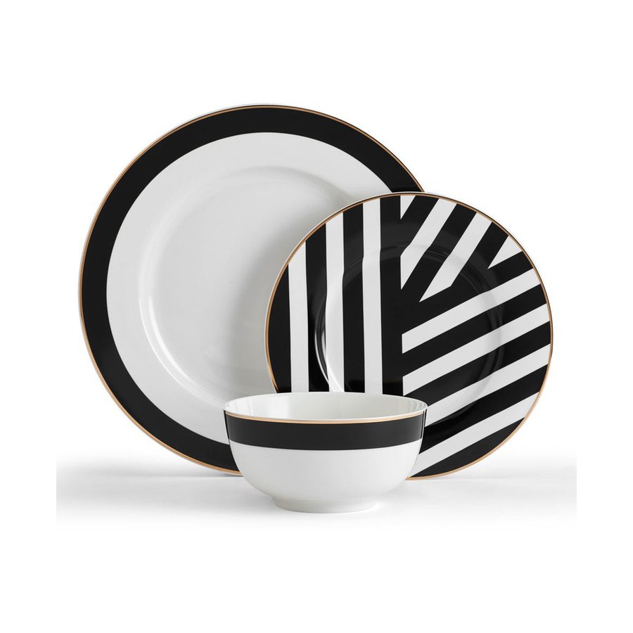 Mikasa Luxe Deco 12-Piece China Dinner Set Black/White Black/White