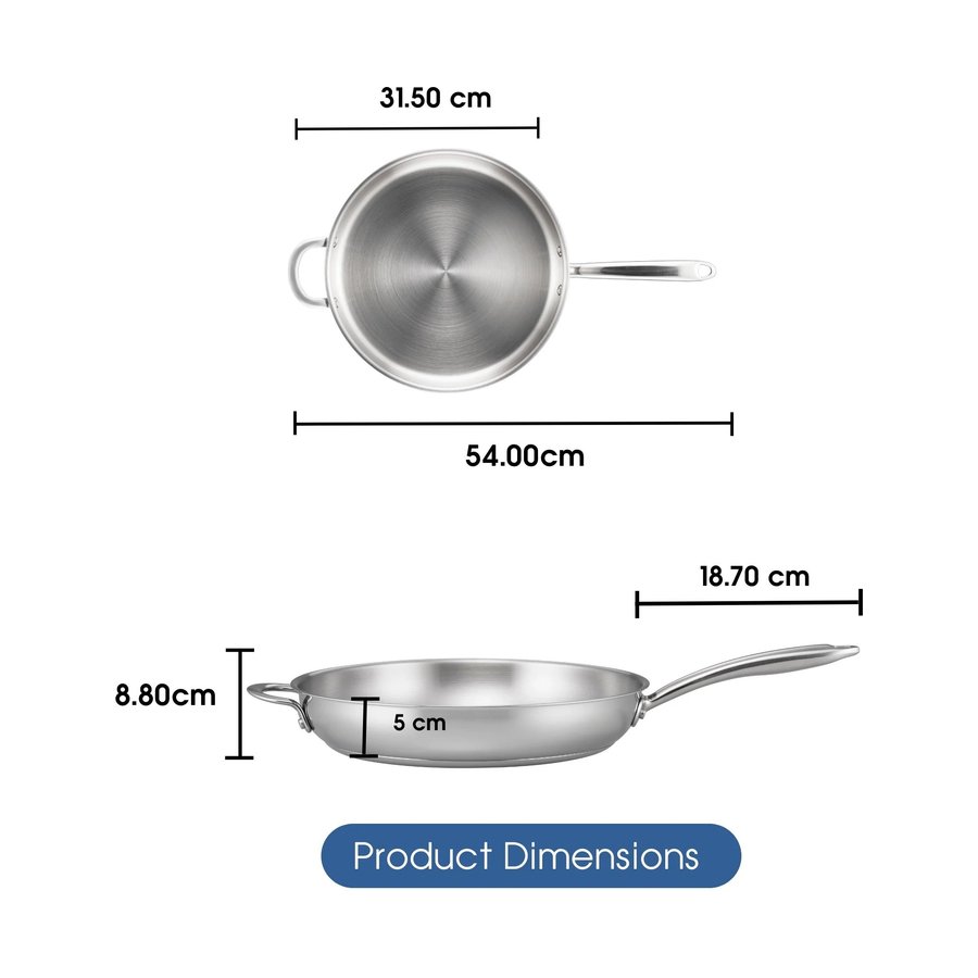 Raco Steel Essentials 30cm Induction Open Frypan with Helper Handle Stainless Steel Stainless Steel