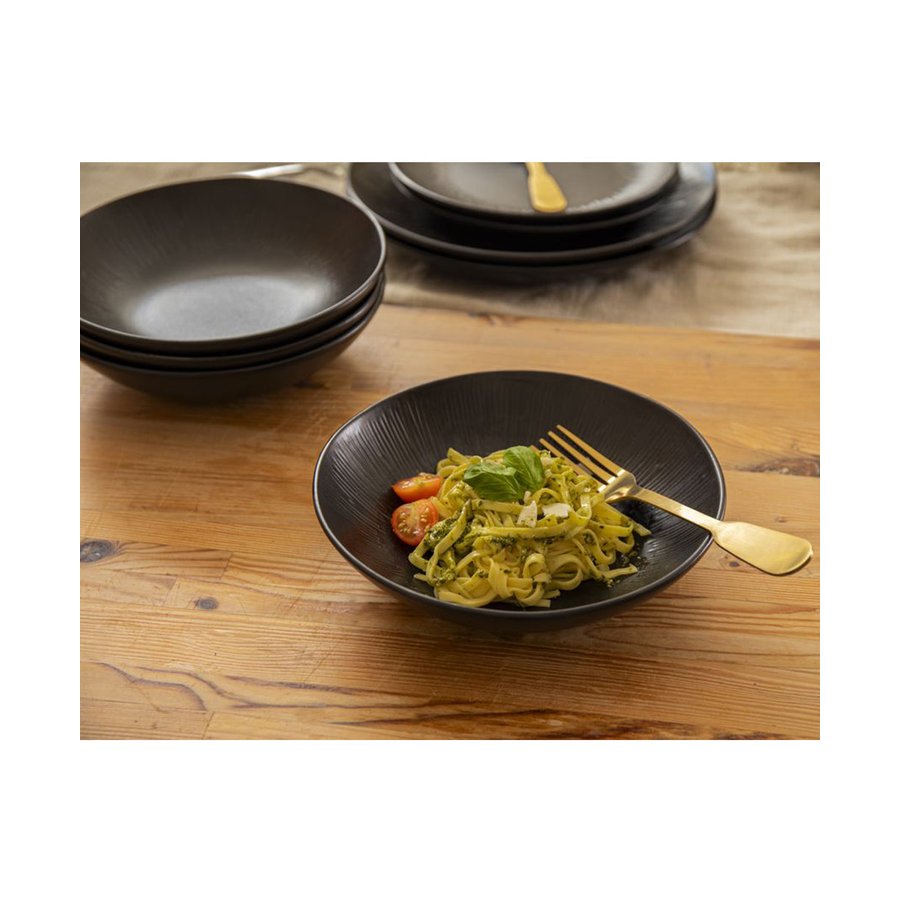 Mikasa Jardin Midnight 20cm Stoneware Pasta Bowls (Set of 4) Black Black