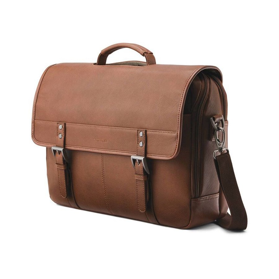 Samsonite Classic Leather Flapover Satchel Cognac Cognac