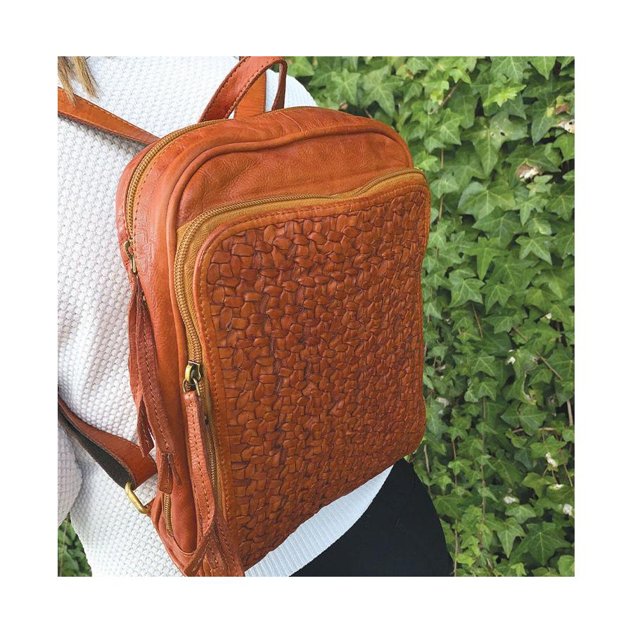 Pierre Cardin Sadie Women's Woven Leather Backpack Cognac Cognac