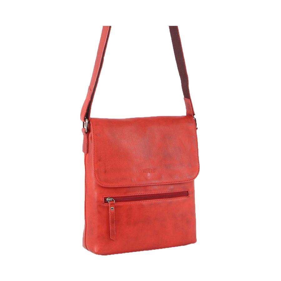Milleni Leona Women's Leather Crossbody Bag Red Red