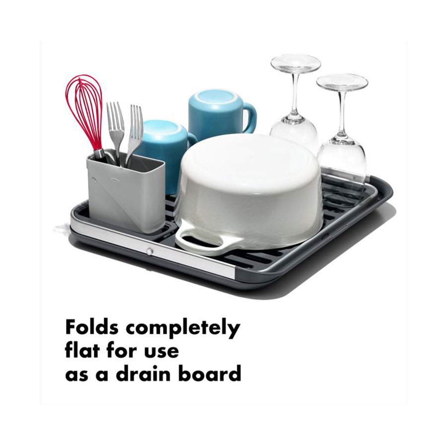 OXO Good Grips Aluminium Fold Flat Dish Rack Silver/Grey Silver/Grey