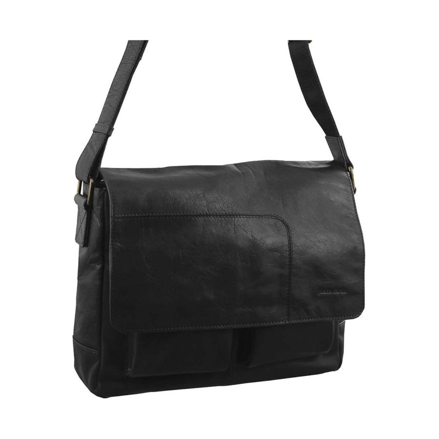 Pierre Cardin Mason Rustic Leather 13" Laptop Bag Black Black