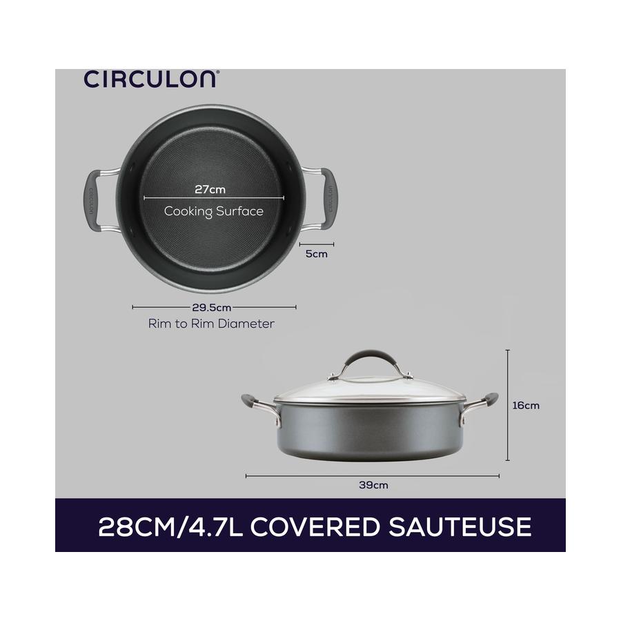 Circulon ScratchDefense A1 28cm (4.7L) Covered Sauteuse Black Black