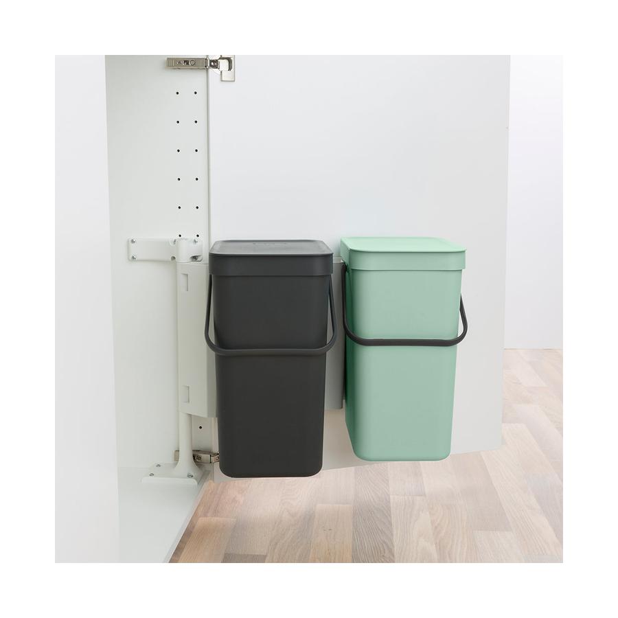 Brabantia Sort & Go Built-In Bin (2 x 12L) Jade Green/Grey Jade Green/Grey