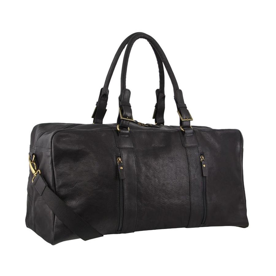 Pierre Cardin Boston Rustic Leather Overnight Duffle Bag Black Black