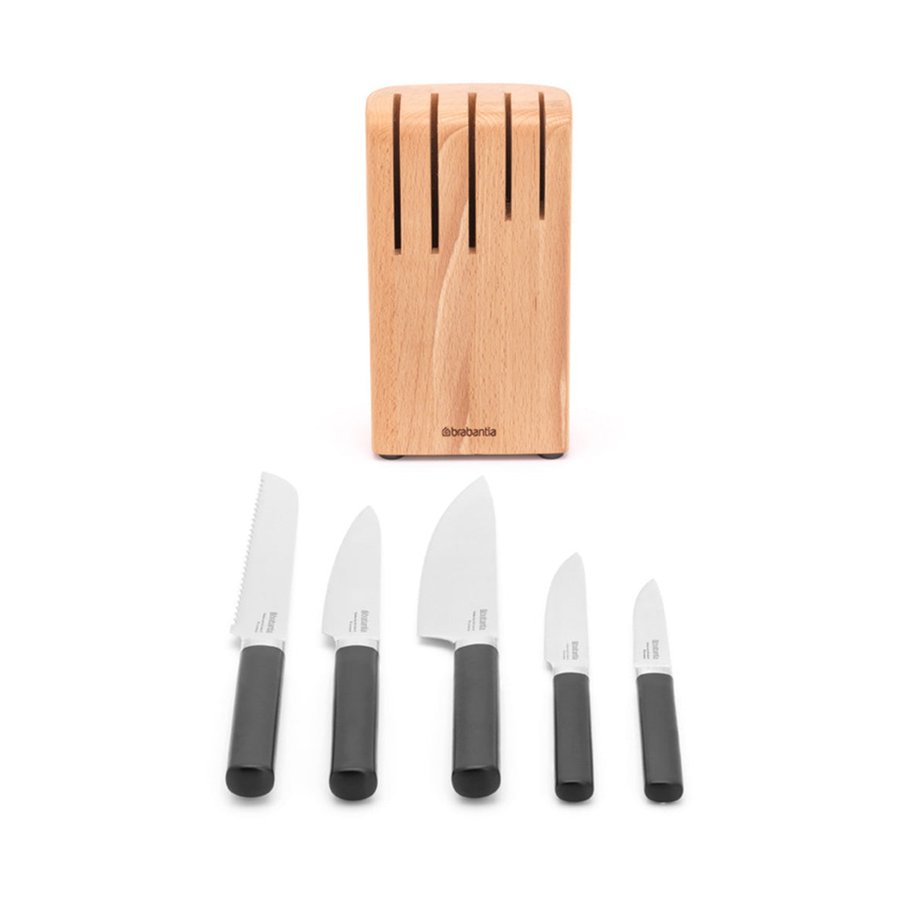 Brabantia Profile Wooden Knife Block & Knife Set - Cook & Serve Grey Grey