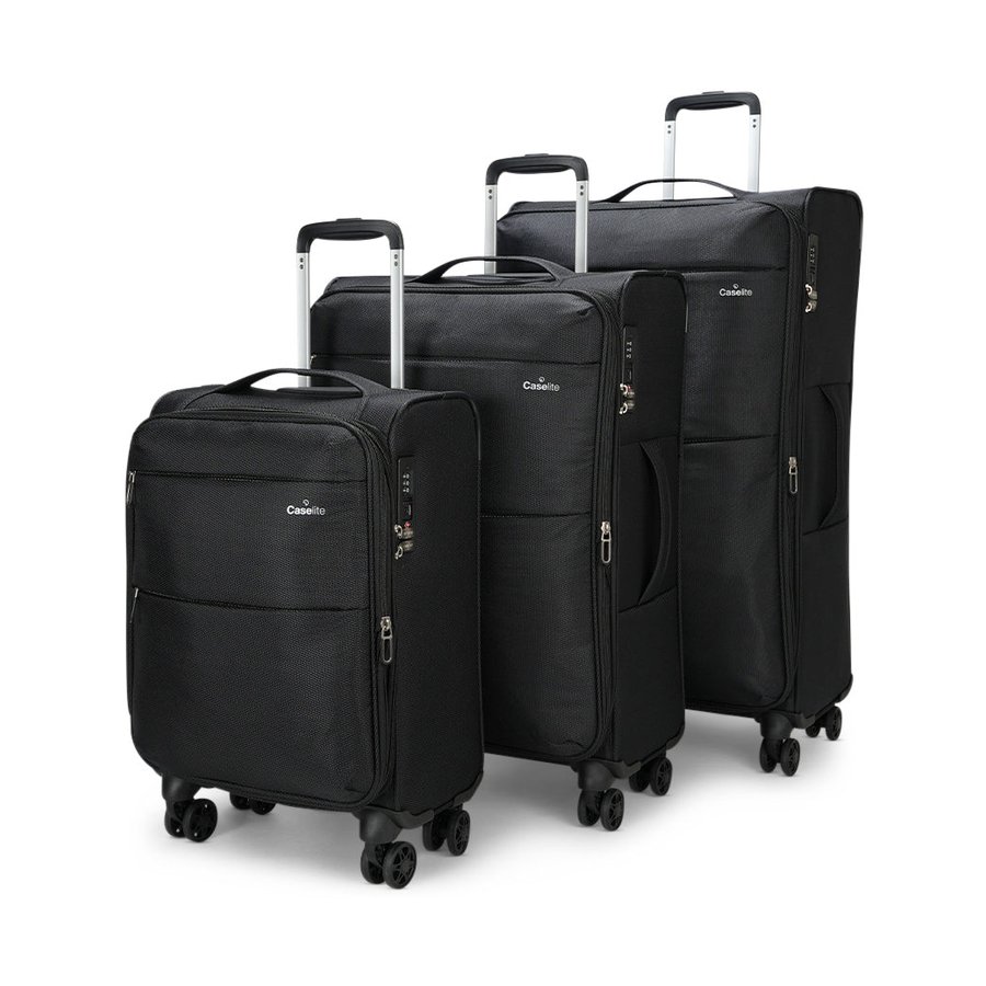 Caselite Ultra 55cm, 69cm & 80cm Softside Luggage Set Black Black