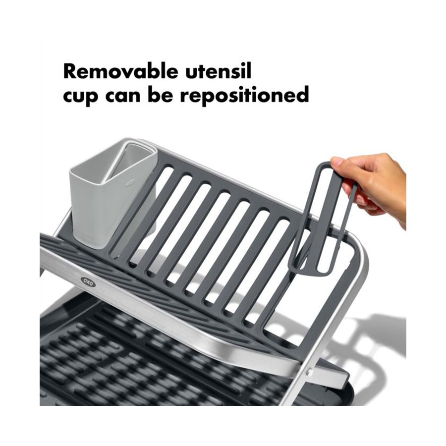 OXO Good Grips Aluminium Fold Flat Dish Rack Silver/Grey Silver/Grey