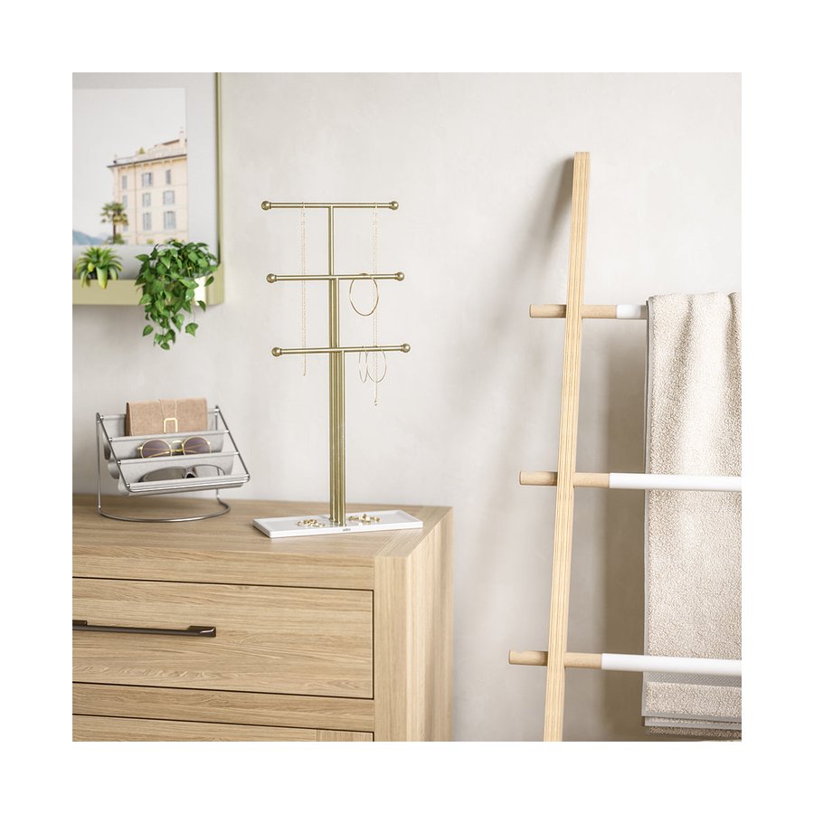 Umbra Trigem Jewellery Stand Organiser White/Brass White/Brass