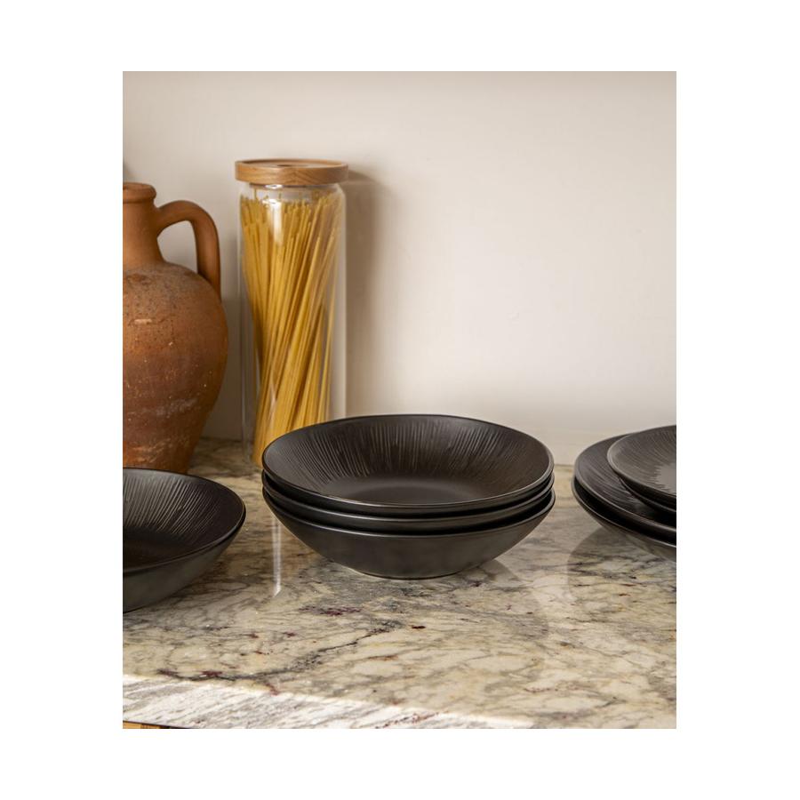 Mikasa Jardin Midnight 20cm Stoneware Pasta Bowls (Set of 4) Black Black