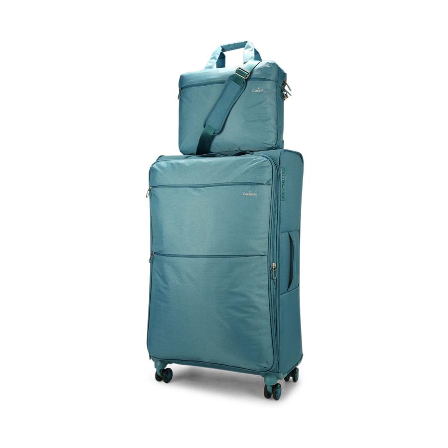 Caselite Ultra 80cm Softside Checked Suitcase & Laptop Bag Set Teal Teal