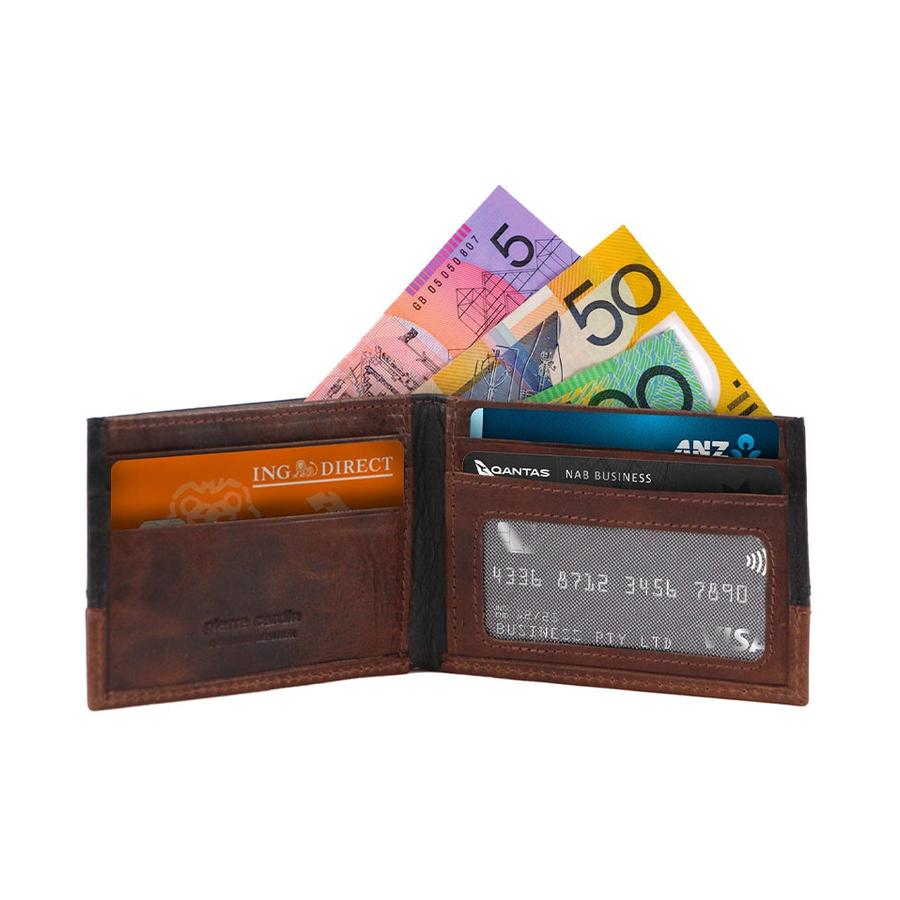 Pierre Cardin Jackson Rustic Leather Men's Bi-Fold Wallet Black/Cognac Black/Cognac