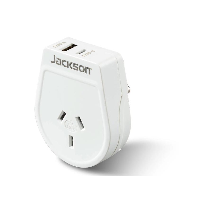 Jackson Slim NZ to India Travel Adapter with USB-A & C White White