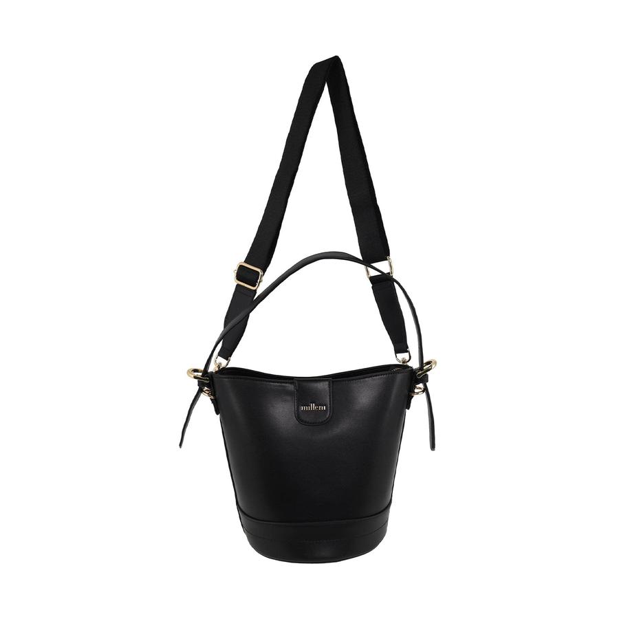 Milleni Eden Ladies Vegan Leather Bucket Crossbody Bag Black Black