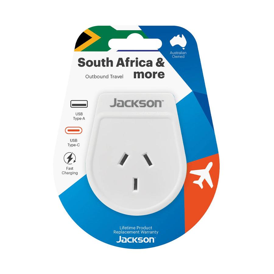 Jackson Slim NZ to South Africa Travel Adapter with USB-A & C White White