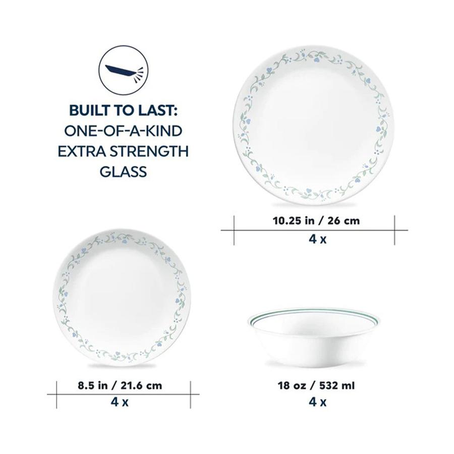 Corelle Country Cottage 12 Piece Dinner Set White White