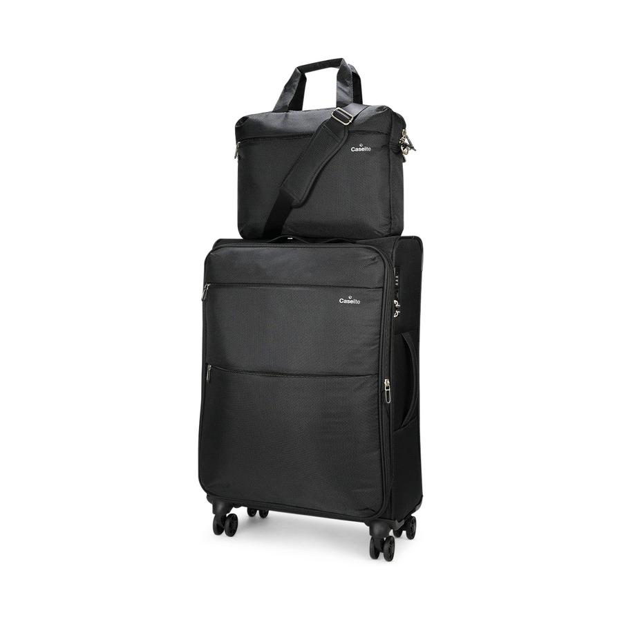 Caselite Ultra 69cm Softside Checked Suitcase & Laptop Bag Set Black Black