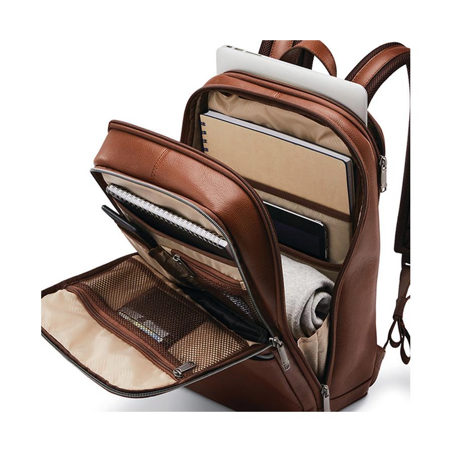 Samsonite Classic Leather Slim Laptop Backpack Cognac Cognac