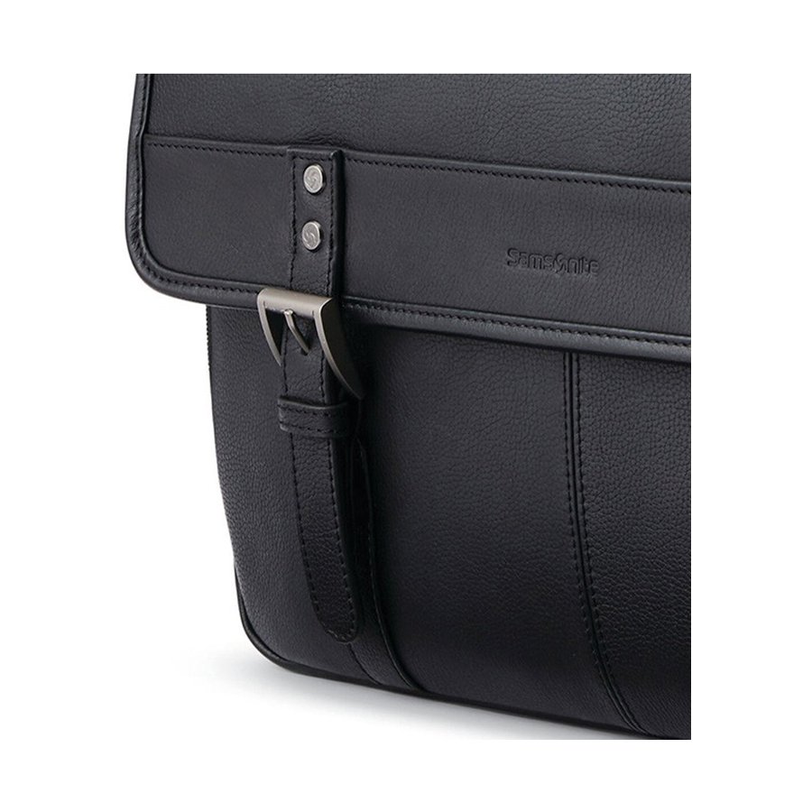 Samsonite Classic Leather Flapover Satchel Black Black