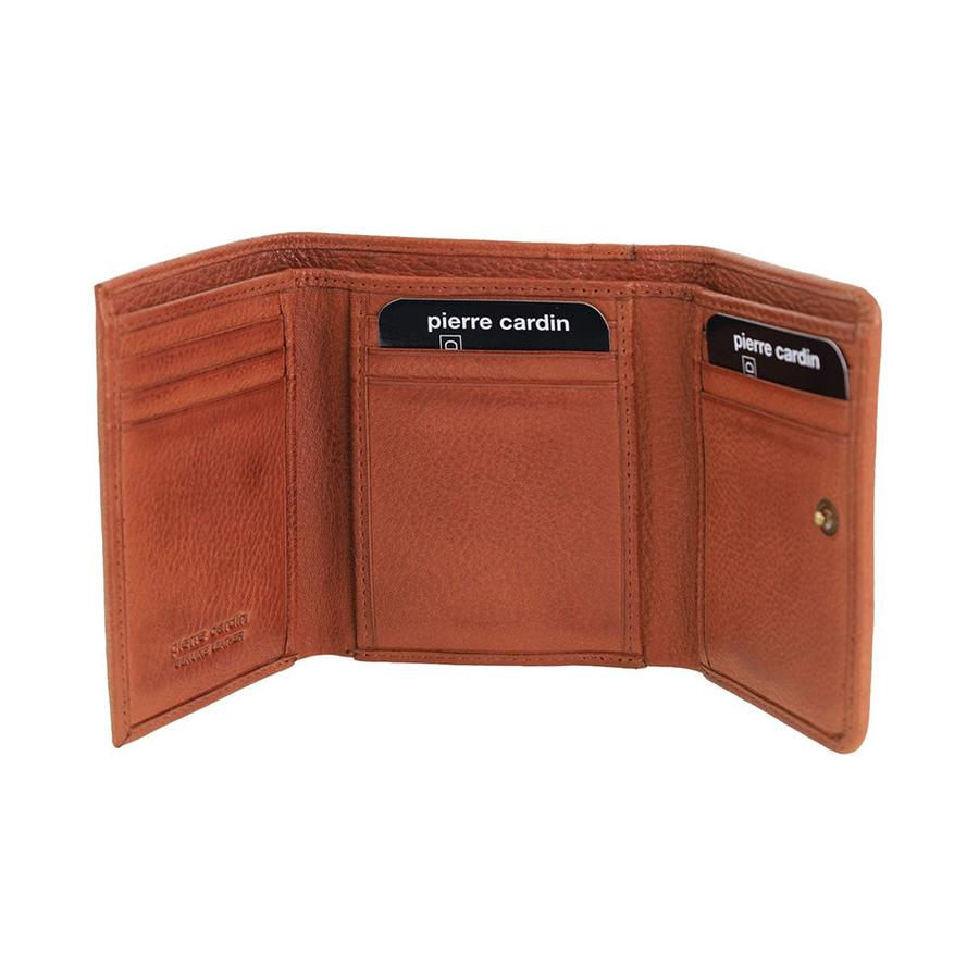 Pierre Cardin Shakira Ladies Leather Snap Button Tri-Fold Wallet Cognac Cognac