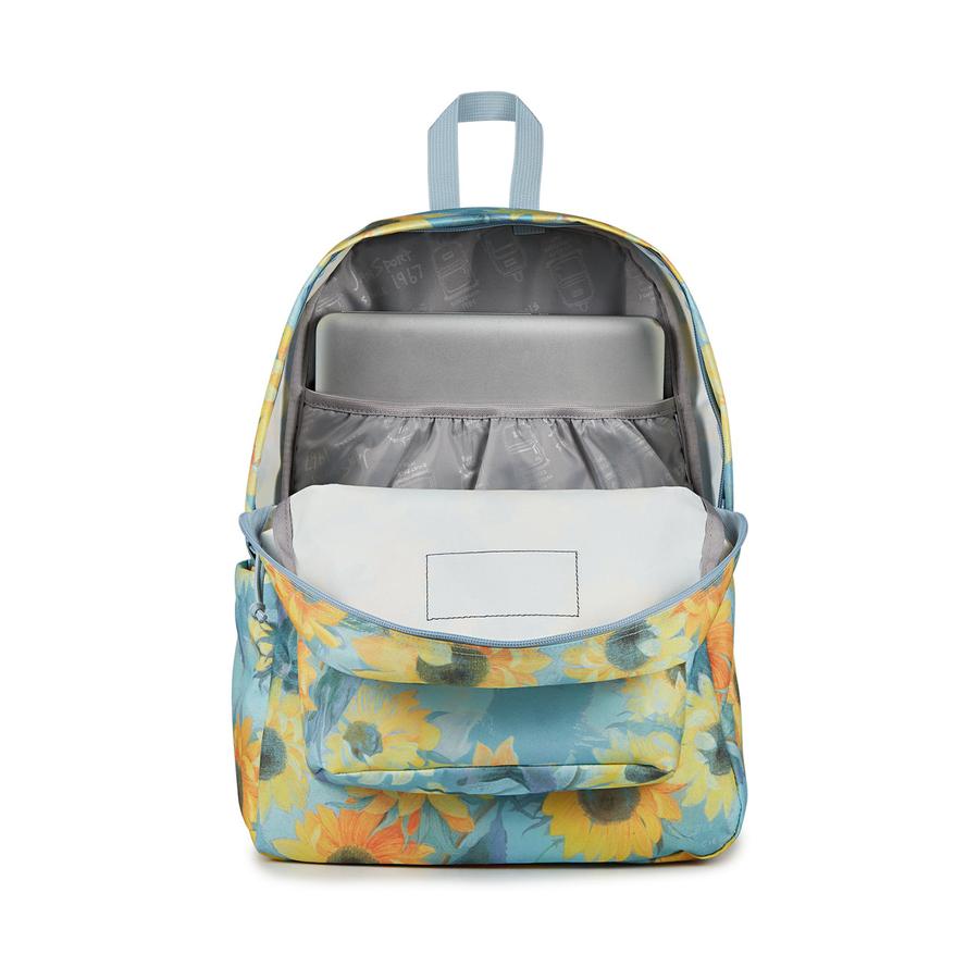 Jansport Superbreak Plus Backpack Surreal Sunflowers Blue Dusk Surreal Sunflowers Blue Dusk