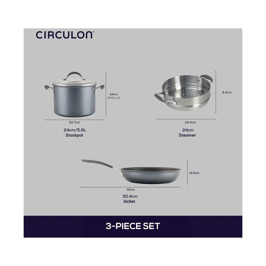 Circulon ScratchDefense A1 3 Piece Cookware Set Black Black