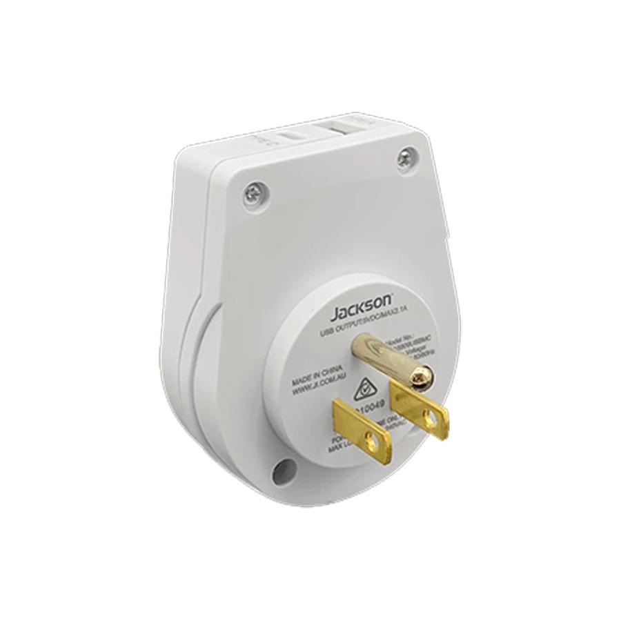 Jackson Slim NZ to USA Travel Adapter with USB-A & C White White