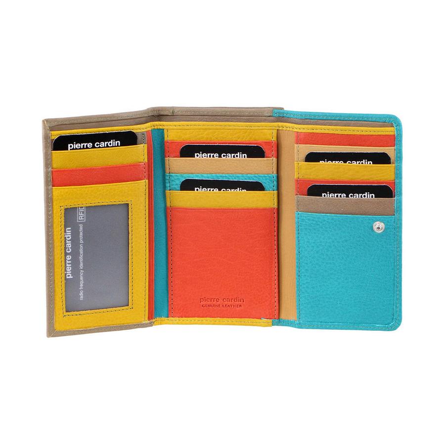 Pierre Cardin Nessa Women's Italian Leather RFID Wallet Turquoise/Taupe Turquoise/Taupe