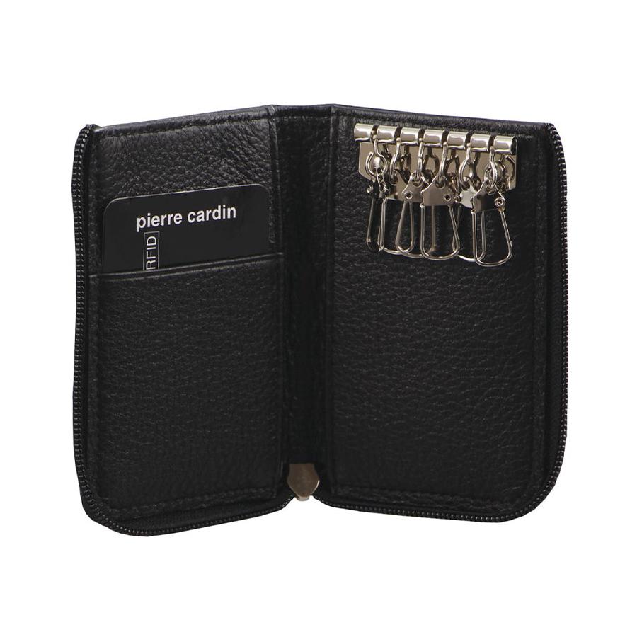 Pierre Cardin Vesper Italian Leather Key/Credit Card Holder Black Black