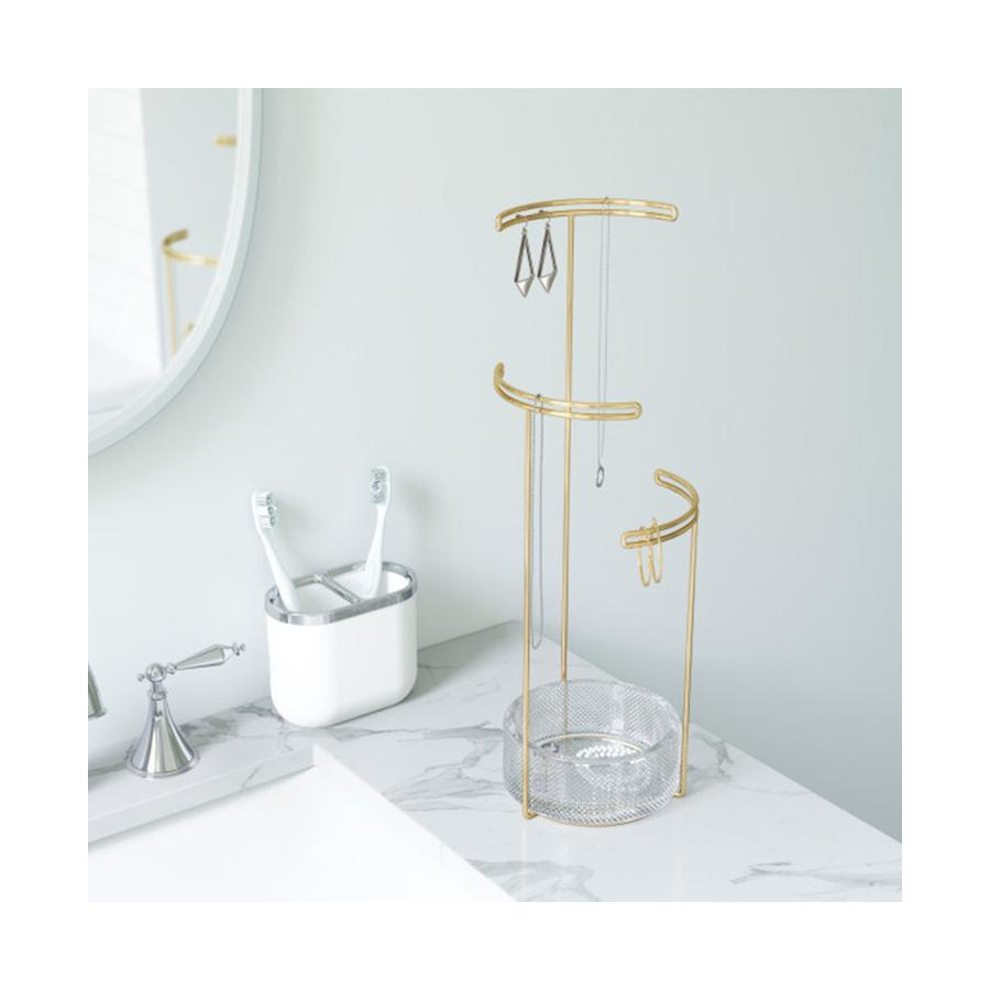 Umbra Tesora Jewellery Stand with Glass Basket Brass Brass
