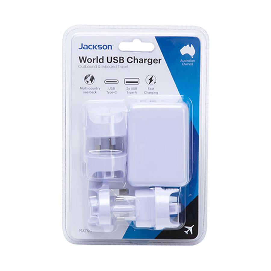 Jackson Worldwide Adapter with USB & USB-C White White