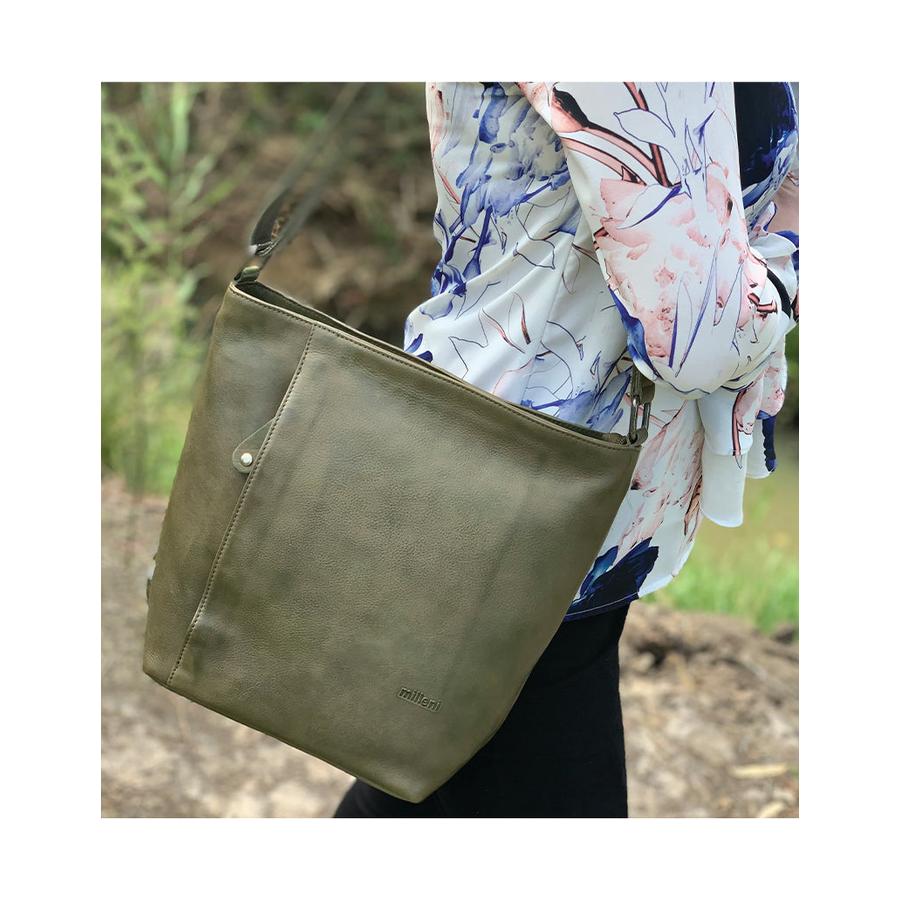 Milleni Taylor Women's Leather Crossbody Bag Olive Olive