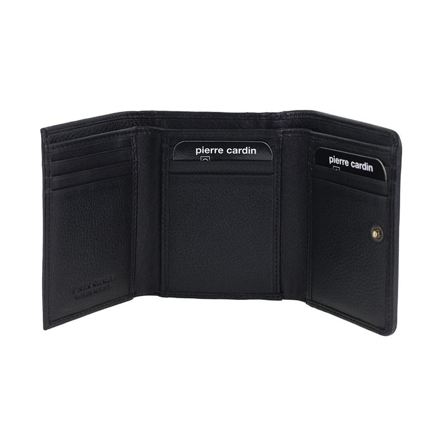 Pierre Cardin Shakira Ladies Leather Snap Button Tri-Fold Wallet Black Black